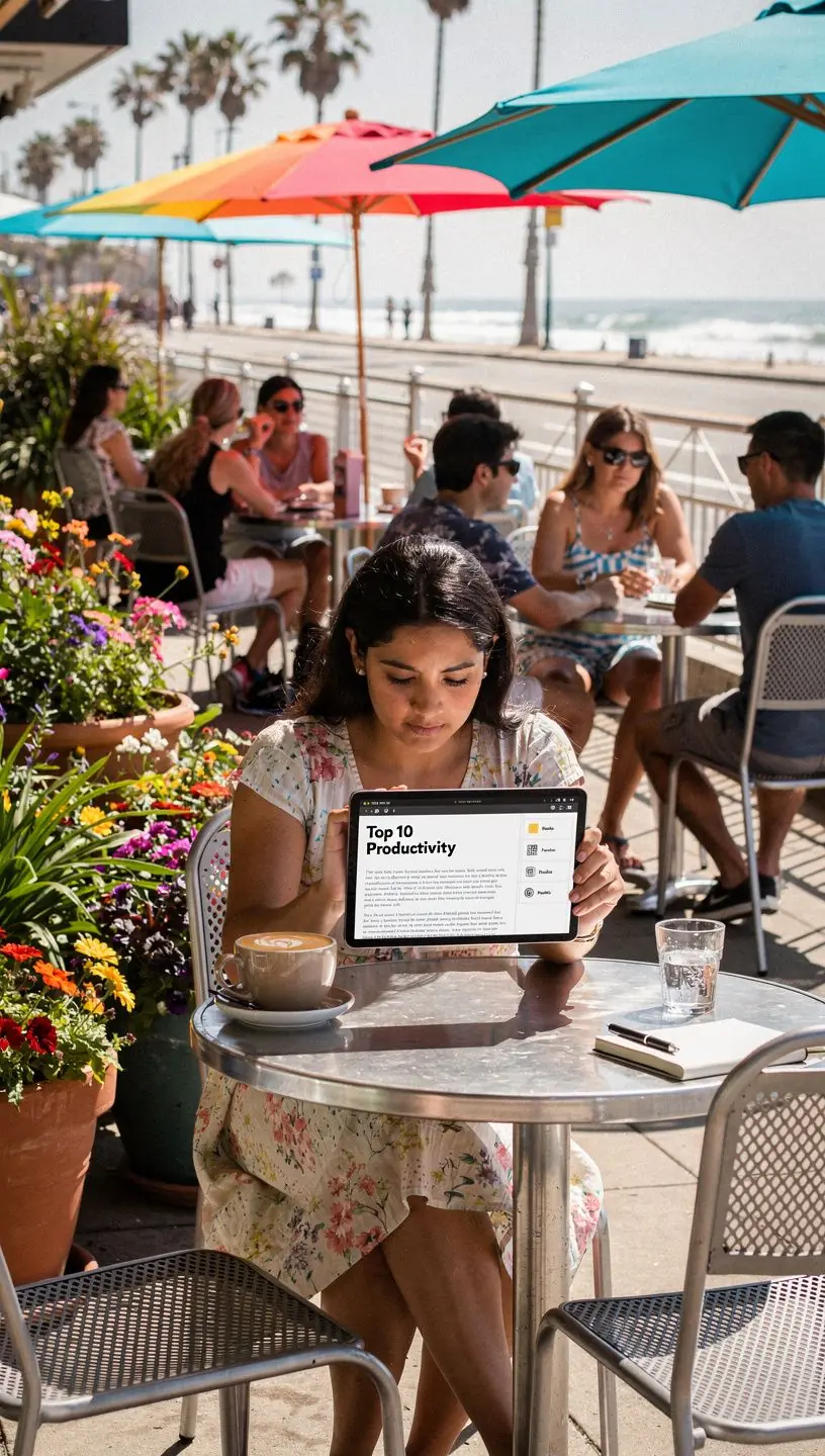 A laptop screen displaying a dashboard with graphs and productivity metrics for digital tool performance analysis.